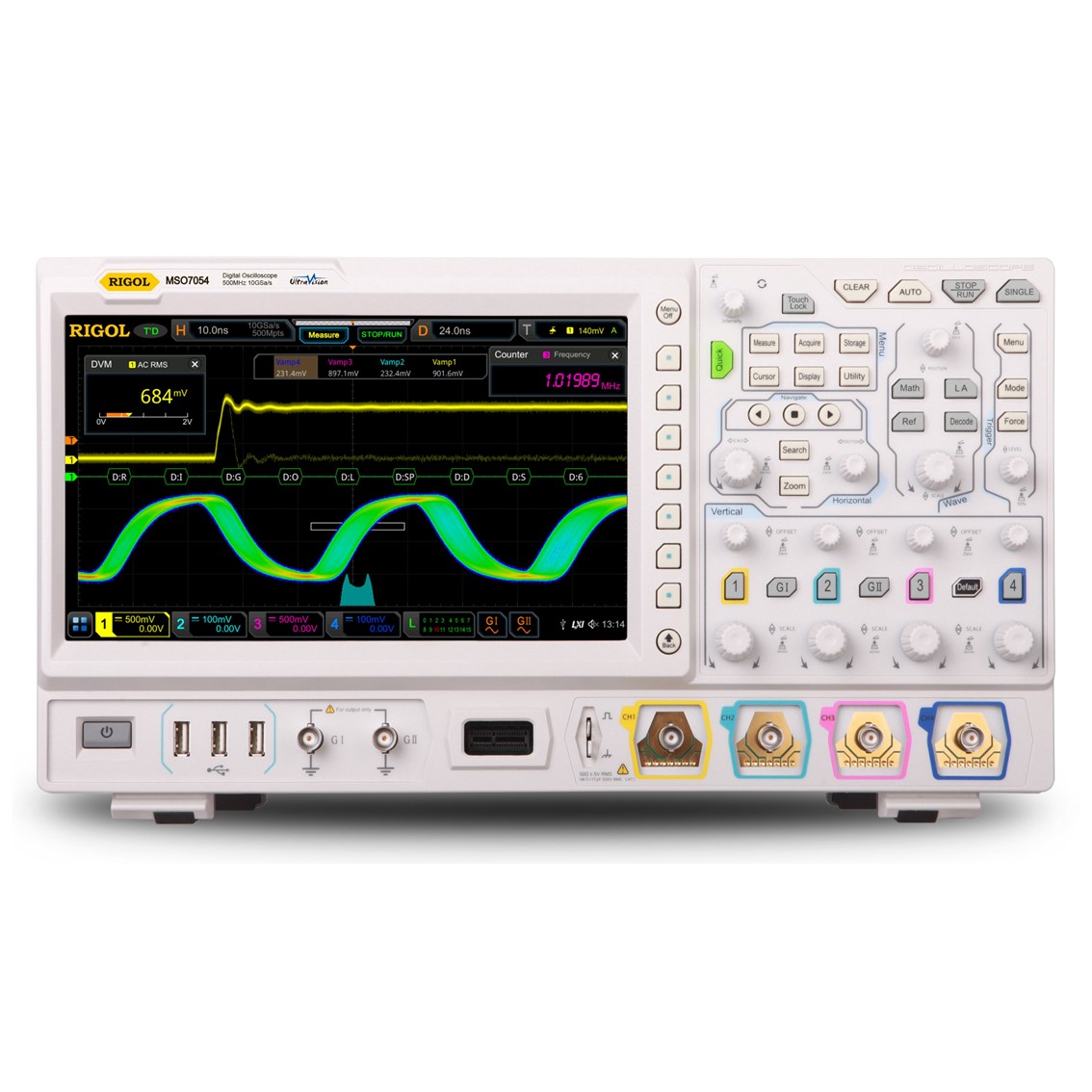 RIGOL MSO7014 4채널, 100MHz, 10GSa/s, 500Mpts, 1024x600 디지털 디지털 오실로스코프
