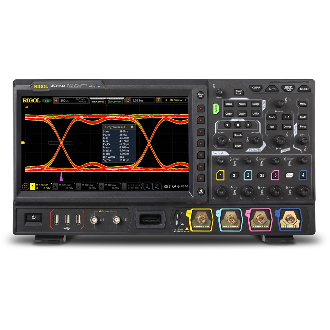 RIGOL MSO8154A 4채널, 1.5GHz, 10GSa/s, 500Mpts 디지털 디지털 오실로스코프