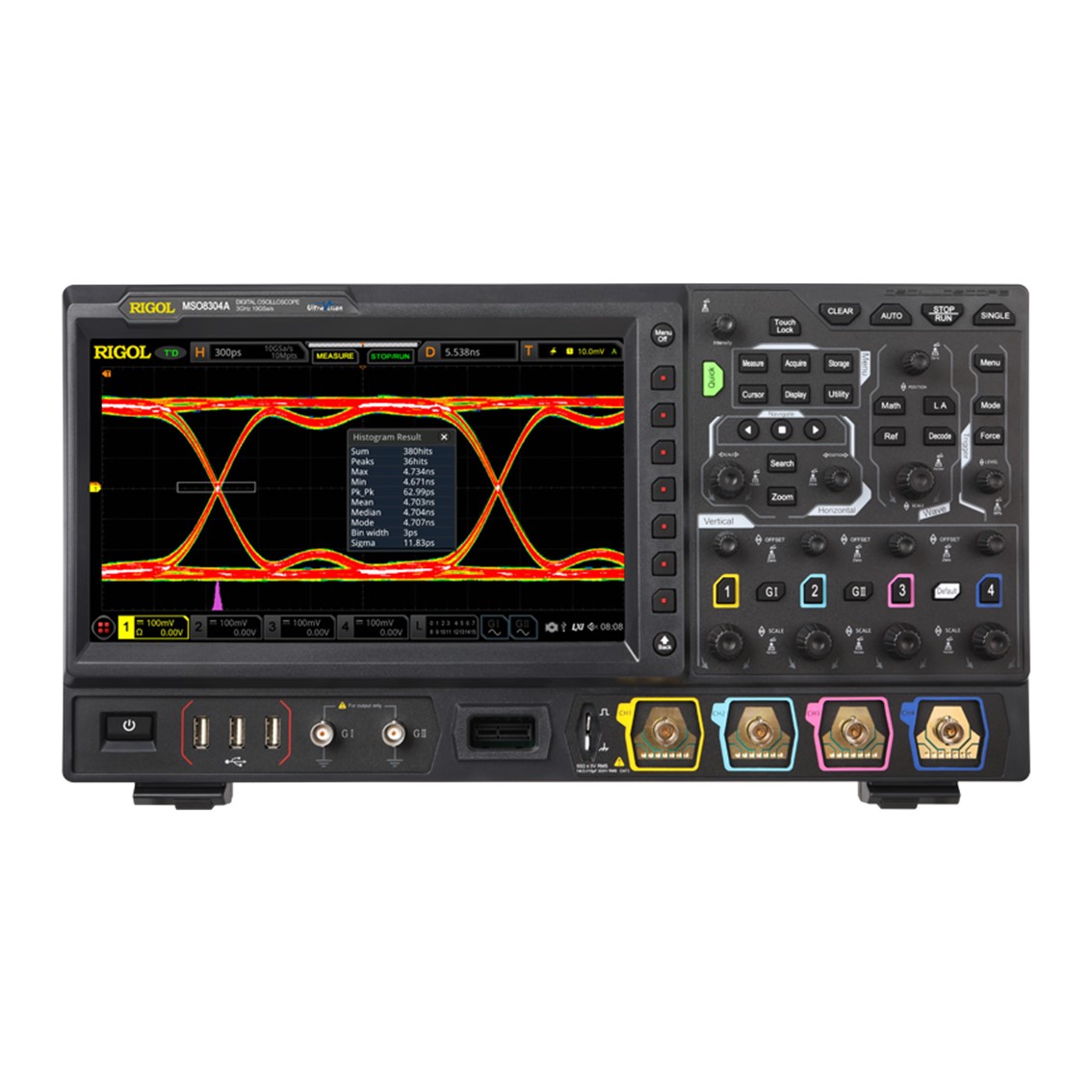 RIGOL MSO8304A 4채널, 3GHz, 10GSa/s, 500Mpts, 600,000wfms 디지털 오실로스코프