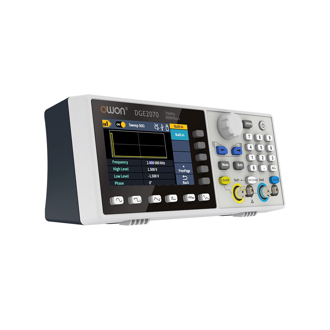 OWON DGE2070 임의 파형발생기 2채널, 70MHz, 300MS/s, 14Bits