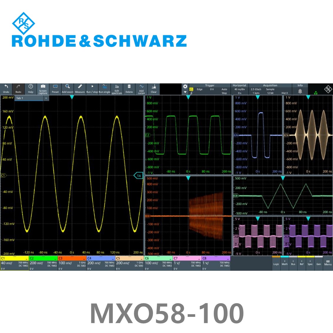 로데슈바르즈 MXO58-100 오실로스코프 8채널 100MHz/ 8Gs/ 500Mpts/ 디지털16채널