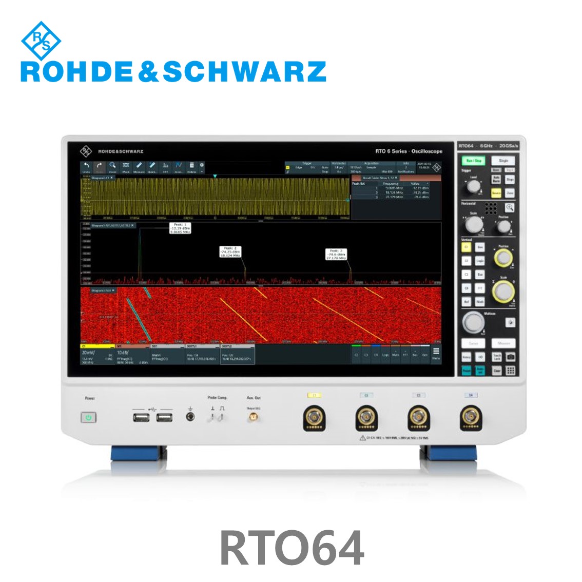 로데슈바르즈 RTO64 오실로스코프 4채널 600MHz~6GHzm / 20G/s, 2Gpts 디지털16채널