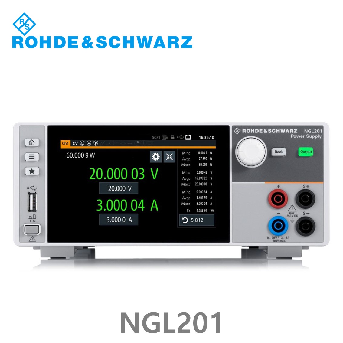 로데슈바르즈 NGL201 1채널/60W/0V~20V, ≤6V :0A~6A, >6V:0A~3 A DC파워서플라이 (3638.3376.02)