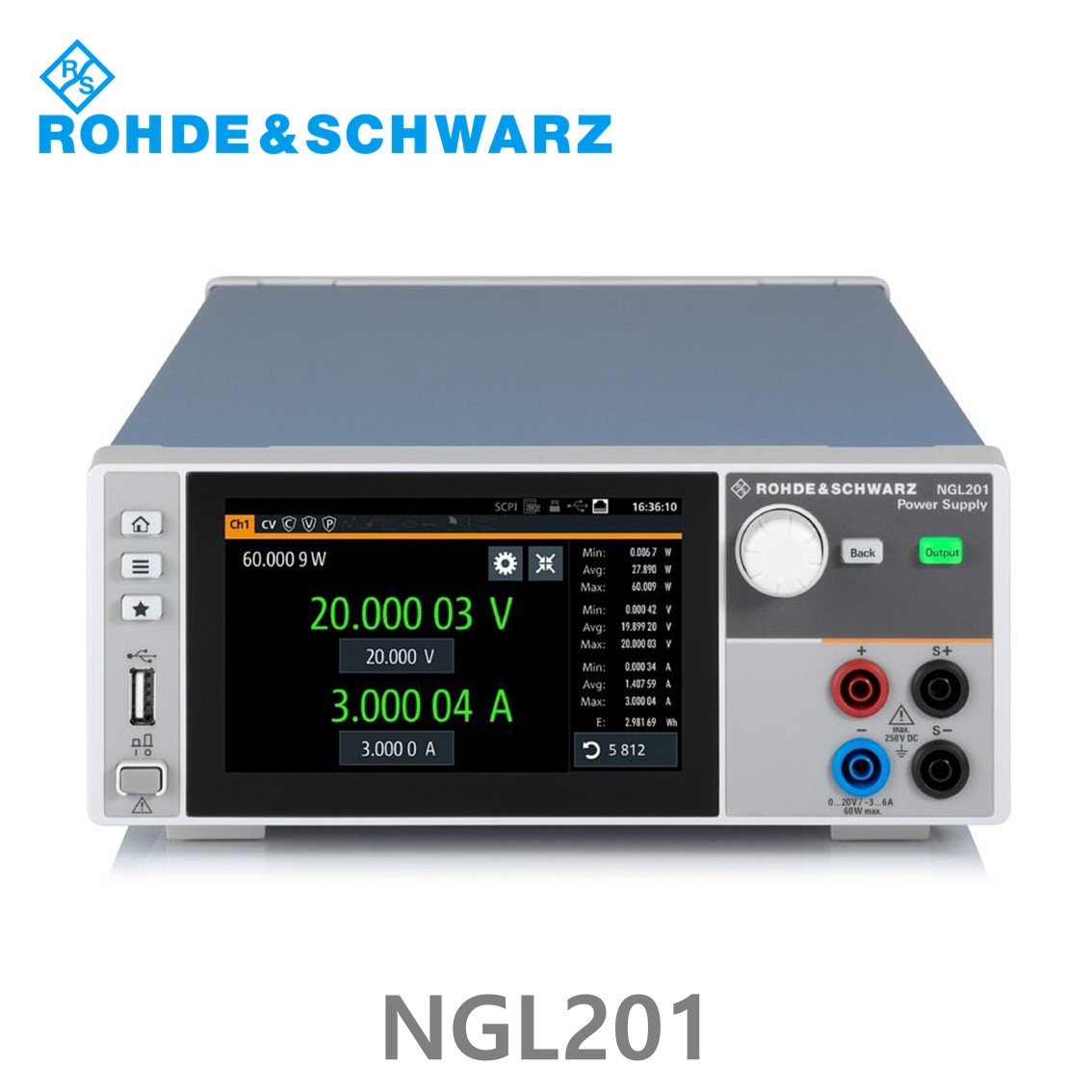 로데슈바르즈 NGL201 1채널/60W/0V~20V, ≤6V :0A~6A, >6V:0A~3 A DC파워서플라이 (3638.3376.02)