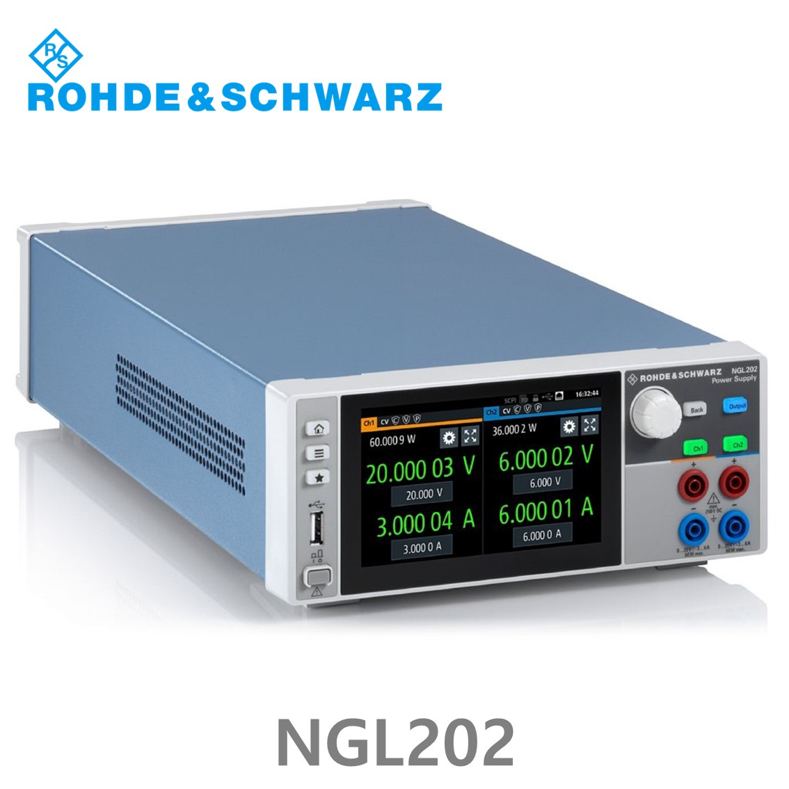 로데슈바르즈 NGL202 2채널/120W, 0V~20V, ≤ 6V: 0A~6A, >6V: 0A~3A DC파워서플라이,DC전원공급기 (3638.3376.03)