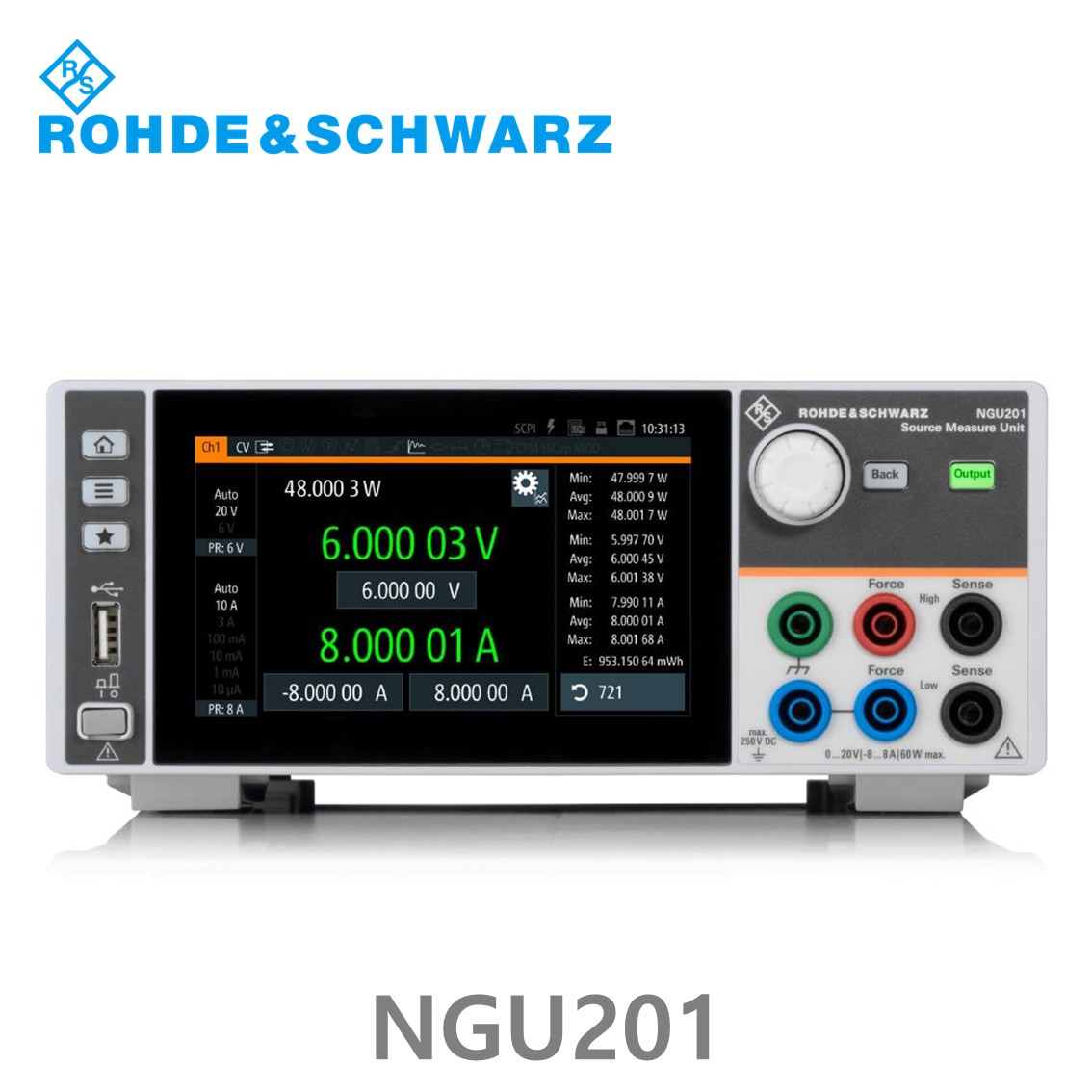 로데슈바르즈 NGU201 1채널/60W/0V~20, V≤ 6V:8A, > 6V:3A DC파워서플라이, 소스측정기 (3639.3763.02)
