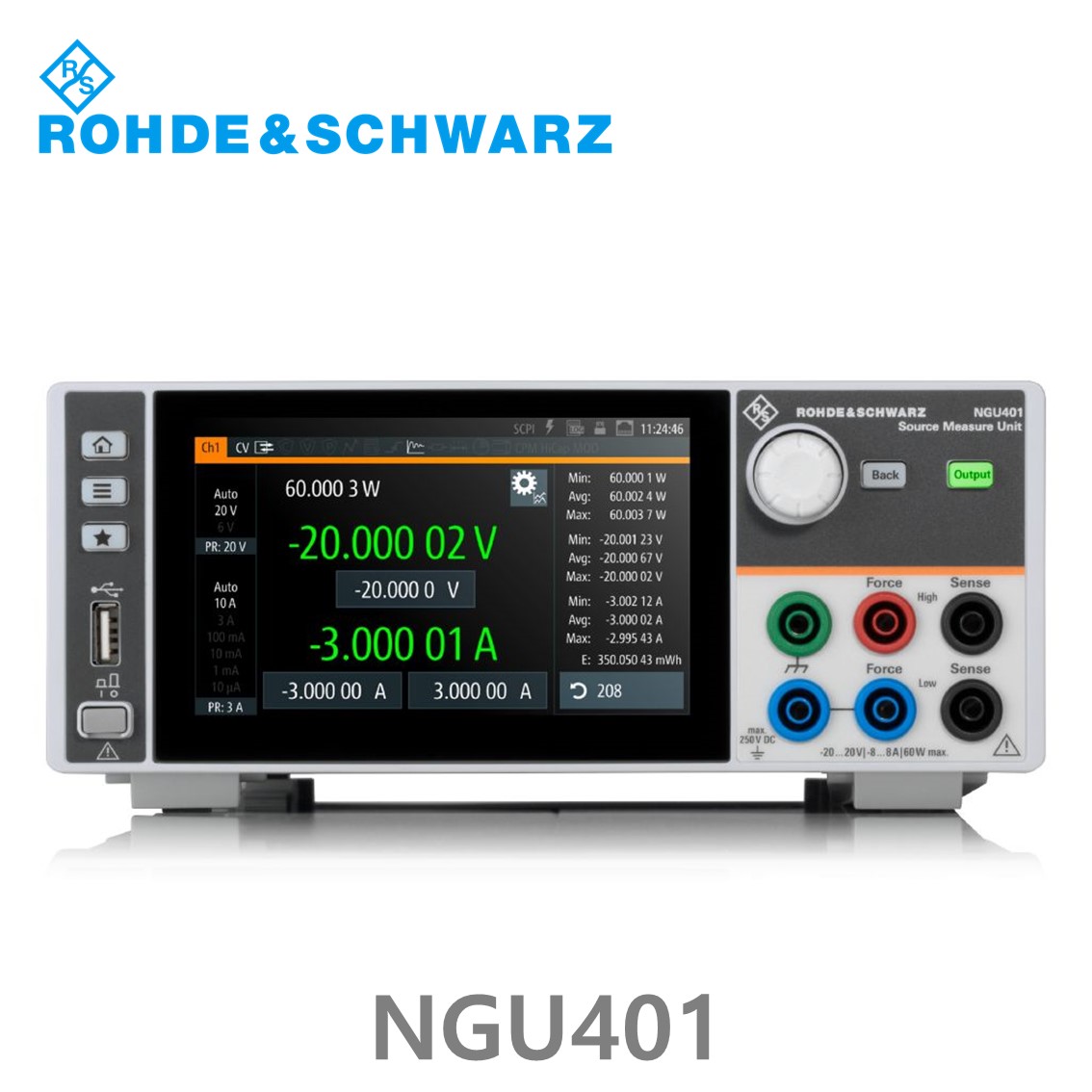 로데슈바르즈 NGU401 1채널/60W/-20V~+20V/6V: ±8A > 6V: ±3A, DC파워서플라이, 소스측정기 (3639.3763.03)