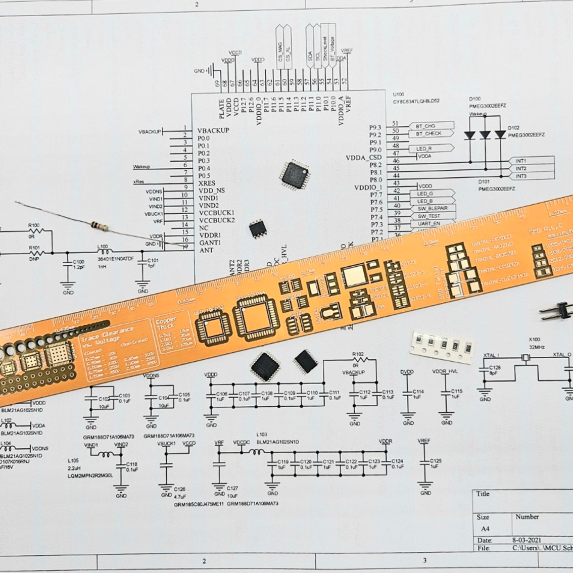 알앤디테크 금도금 PCB룰러 PCB줄자 PCB설계참조/25Cm/PCB Ruller