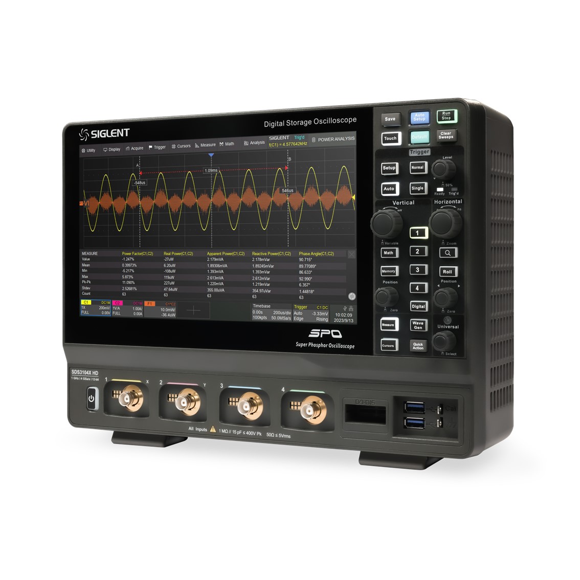 SIGLENT SDS3104X HD 오실로스코프 4채널, 1GHz, 4GSa/s, 12-bit, 400Mpts