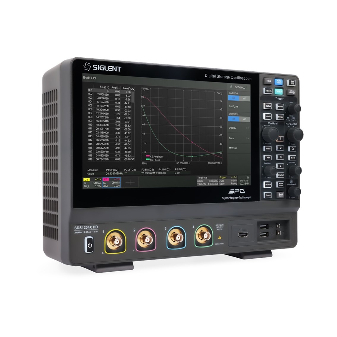 SIGLENT SDS1204X HD 오실로스코프 4채널, 200MHz, 2GSa/s, 12-bit, 100Mpts