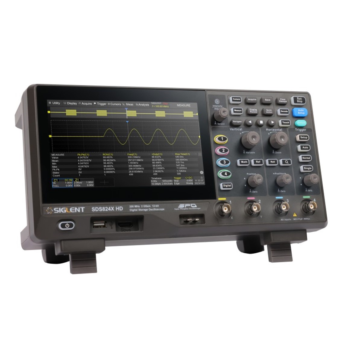 SIGLENT SDS804X HD 오실로스코프 4채널, 70MHz, 2GSa/s, 12-bit, 50Mpts