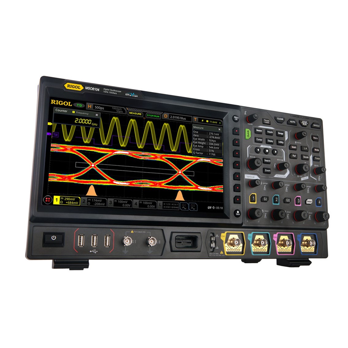 RIGOL MSO8204A 4채널, 2GHz, 10GSa/s 최대 3GHz 디지털 디지털 오실로스코프