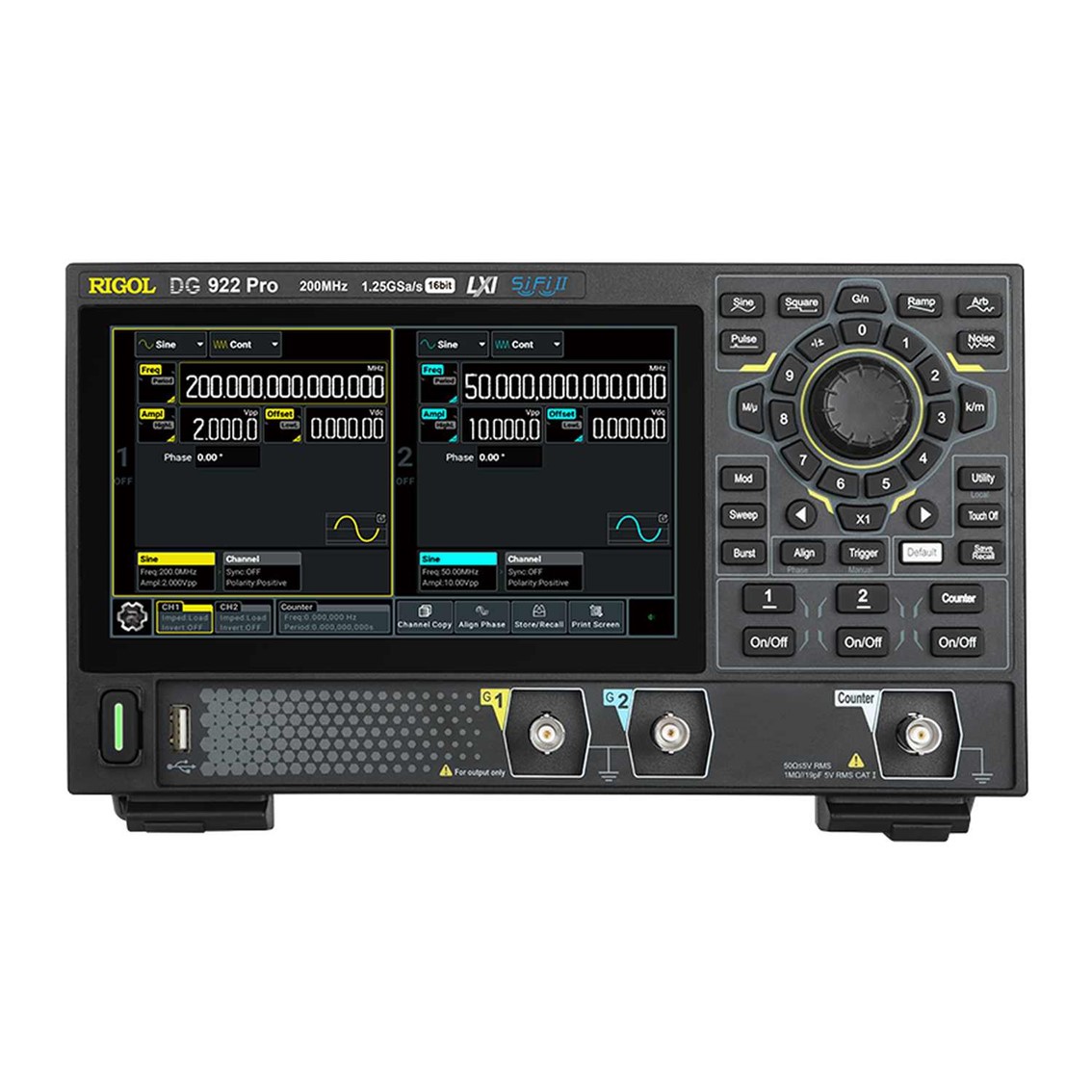 RIGOL DG922 Pro 2채널, 200MHz, 1.25GSa/s, 16bit 임의파형발생기, 함수발생기