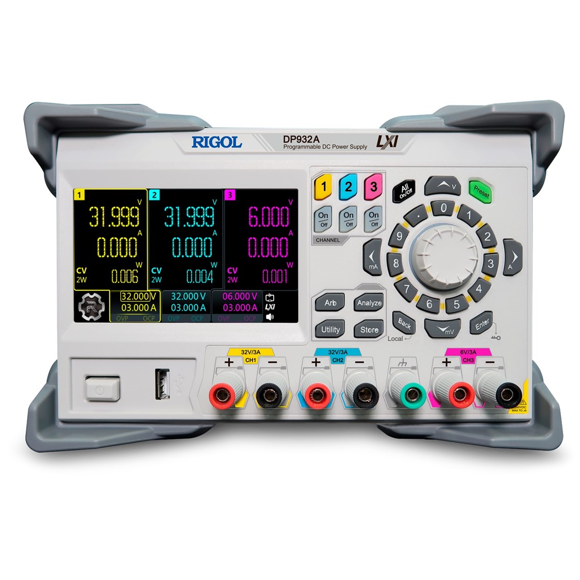 RIGOL DP932U 3채널(32V,3A 32V,3A 6V,3A),210W,10mV,1mA DC파워서플라이 DC전원공급기