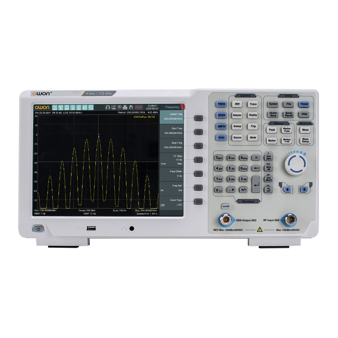 OWON XSA1075P 스펙트럼 분석기, 9kHz~7.5GHz 스펙트럼 아날라이저 10.4인치 터치스크린