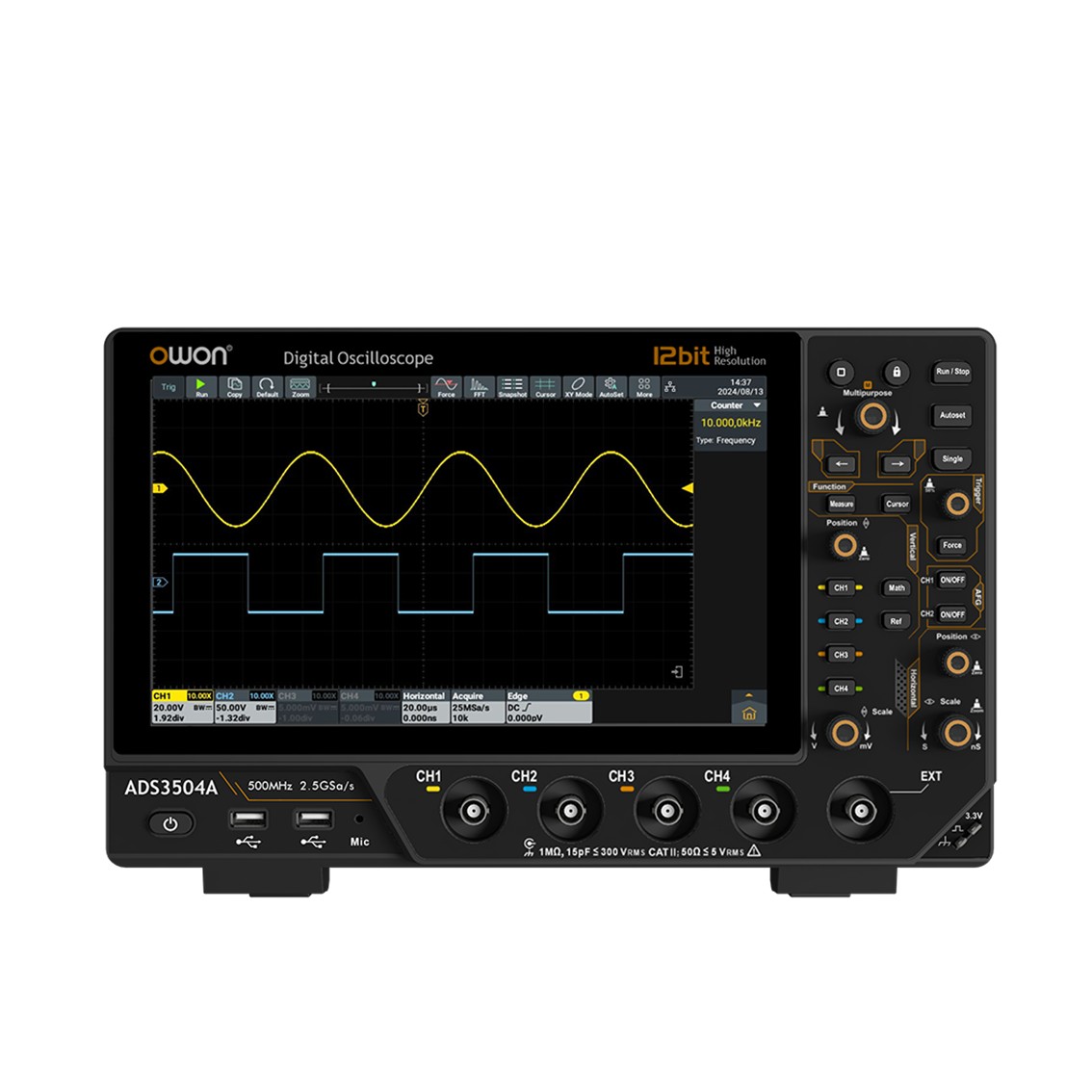 OWON ADS3102A 2채널, 100MHz, 2.5GS/s, 100M 디지털 오실로스코프