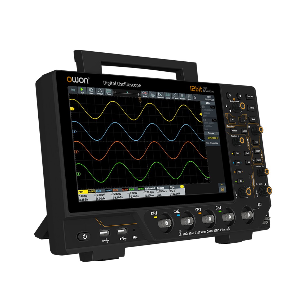OWON ADS3204A 4채널, 200MHz, 2.5GS/s, 100M 디지털 오실로스코프